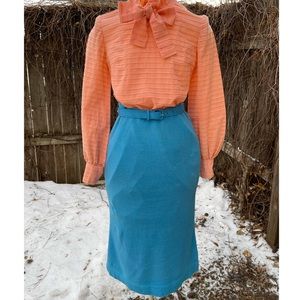 Vintage 1960’s Jantzen Turquoise Wool Pencil Skirt with Belt - S/M